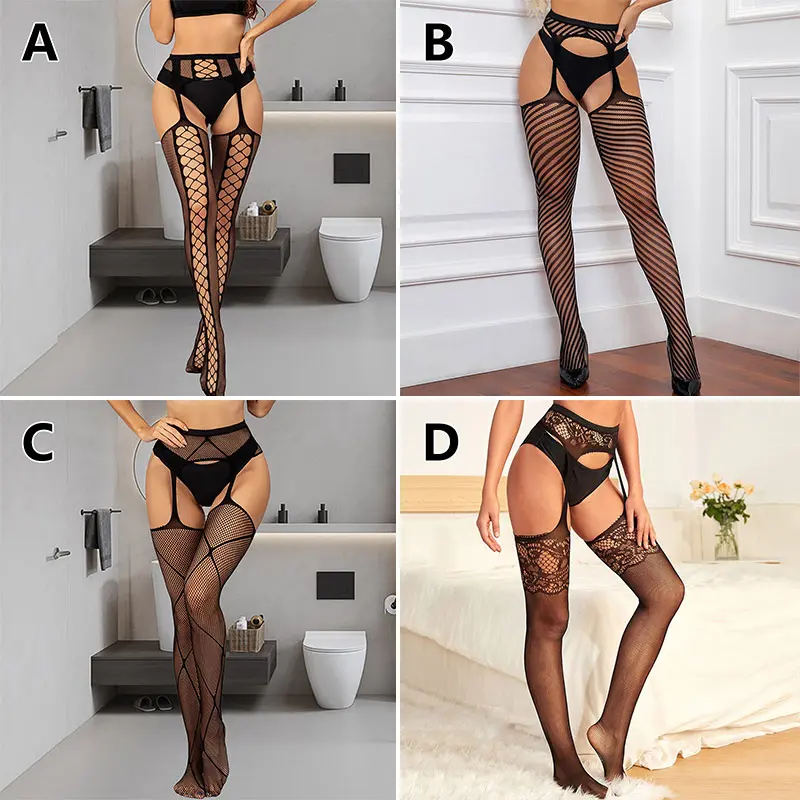 Tất Quần Tất Cao Đến Đùi Chống Trượt, Letian, Tất Có Dây Đeo Quần Tất Lưới Cá, Tất Vớ, Dành Cho Nữ, Với Ren Lưới Đồ Lót, 1 Đôi Women Voi