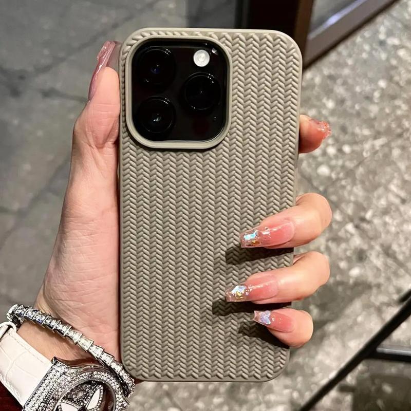 Vintage Knitted Pattern Solid Color Phone Case, 1 Count Anti-drop Mobile Phone Protector Cover, Phone Accessories Compatible with iPhone 11 12 13 14 15 Pro Max 7 8 X XR XS Max 0