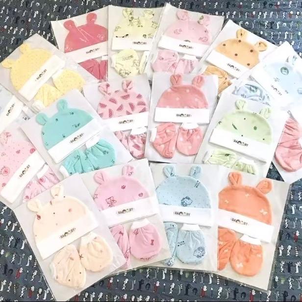 Combo 3 bộ nón bao tay bao chân cho bé (3 bộ gồm: 3 nón, 3 cặp bao tay, 3 cặp bao chân) Cotton Vải Cotton