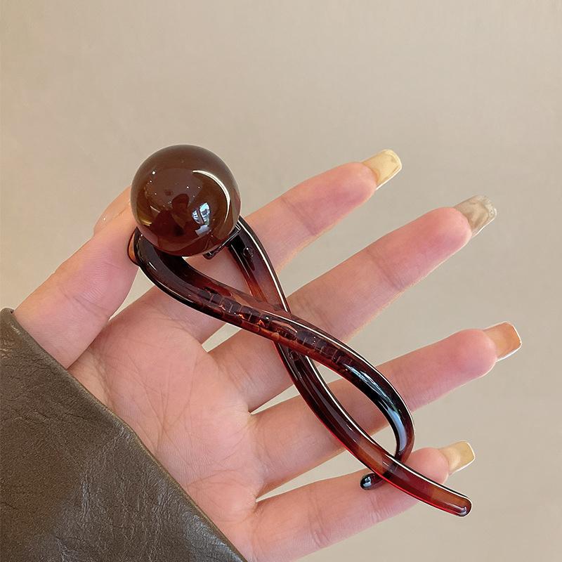 Vintage Aylhfo Inspired Acrylic Hair Clip with Marbled Design - Chic Coffee Color, One-Piece Comb Shape for Stylish Updos & Ponytails 6