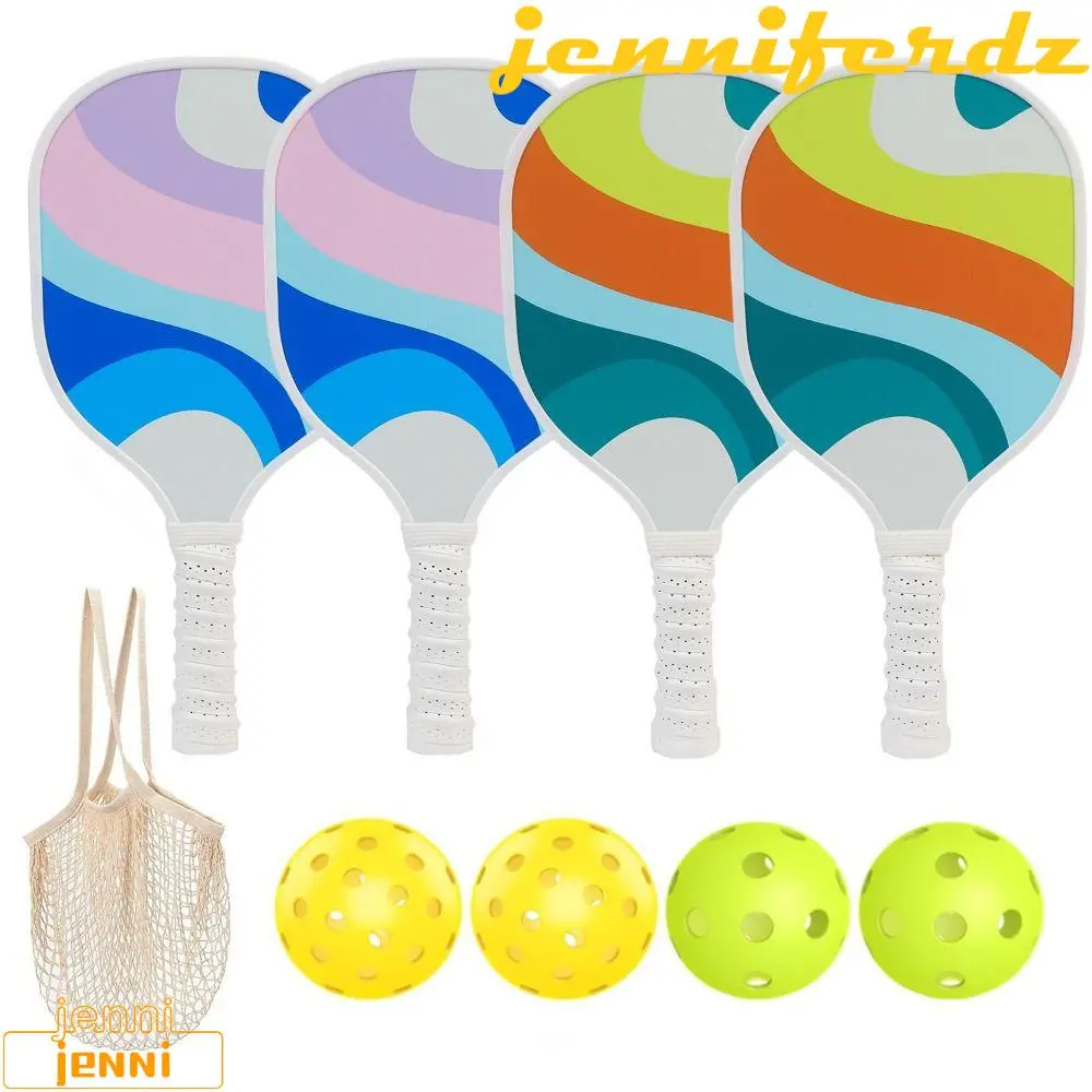 Squash Racket  JENNIFERDZ 4Pcs/Set Pickleball Set, Non-Slip Cushion Grip Wooden Paddles, Ergonomic Design 4pcs Balls with Carry Bag Pickle-Ball Training Equipment