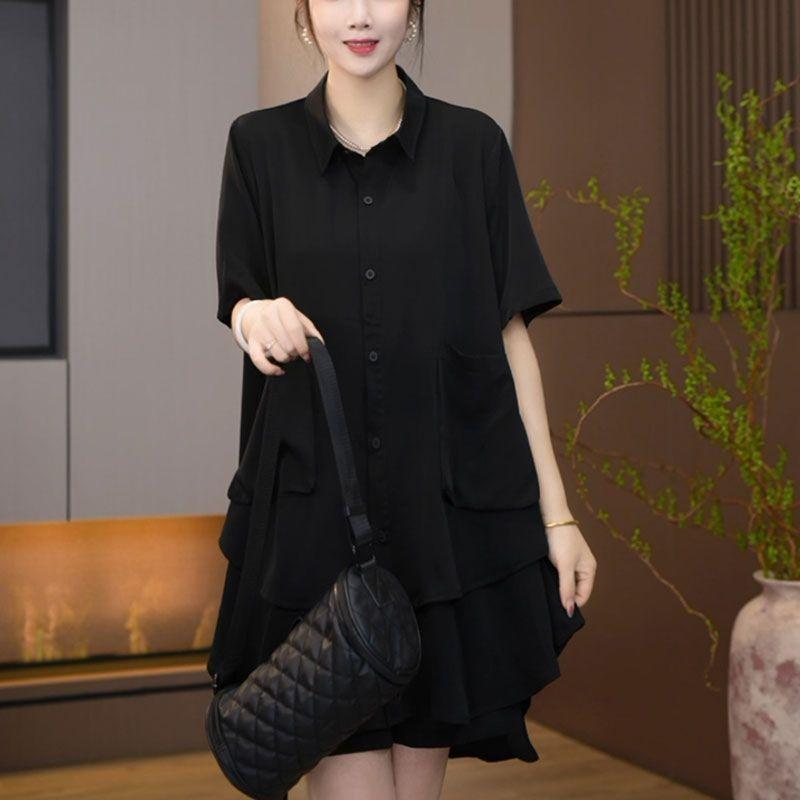 Product Introduction of Bộ Đồ Hai Mảnh Cho Nữ, Thời Trang Mới Mùa Hè 2024, Ngoại Cỡ, Dáng Rộng Rãi Và Mỏng, Áo ngắn Tay Sọc, Quần Đùi Ống Rộng 11