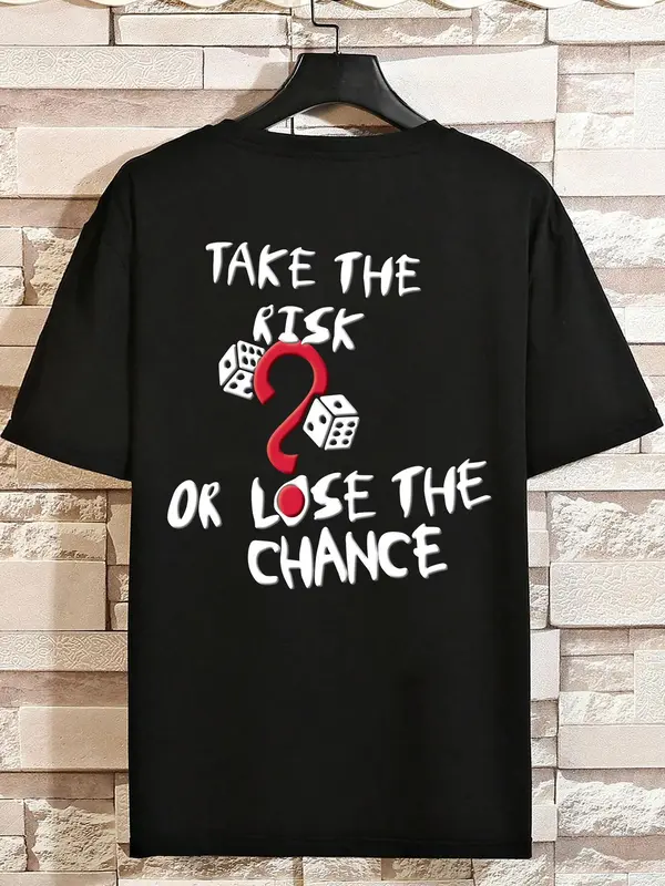 Unisex's Dice & Letter Print Drop Shoulder Tee, Street Fashion Round Neck Half Sleeve T-Shirt for Daily Holiday Outdoor Wear, Menswear for Summer 2