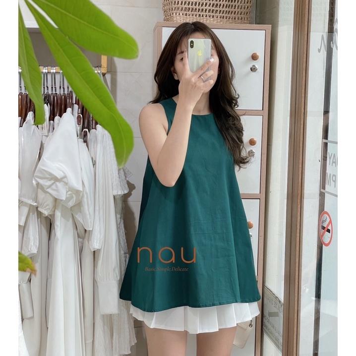  Áo linen phối nút bọc sau lưng nhiều màu 