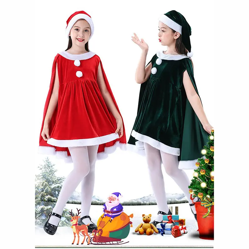 Kids Child Christmas Cosplay Costume Santa Claus Xmas Outfit Set  For Girls
