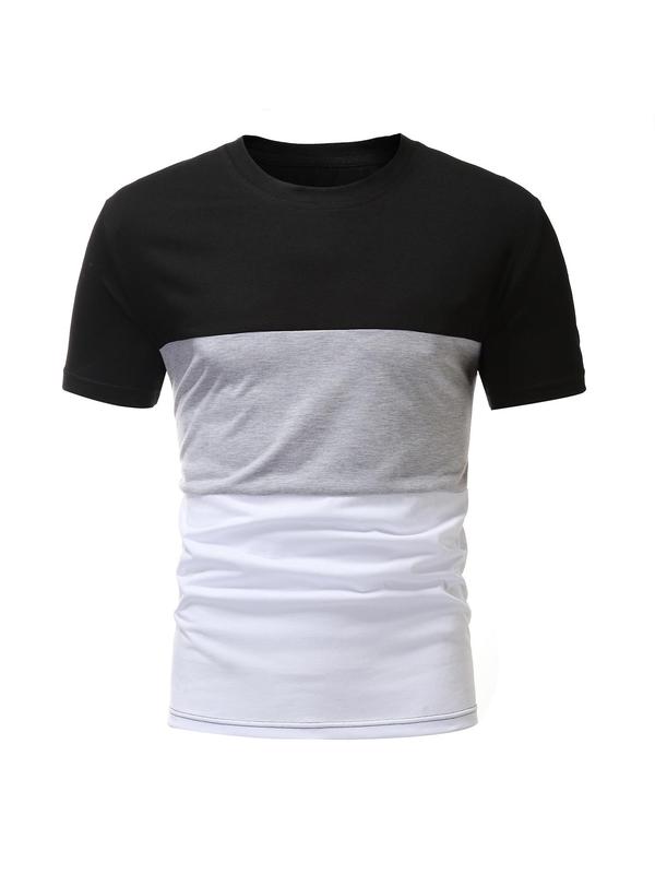 Men's Colorblock Short Sleeve Tee, Regular Fit Casual Comfy Round Neck T-shirt for Daily Wear, Men's Top for Summer 2