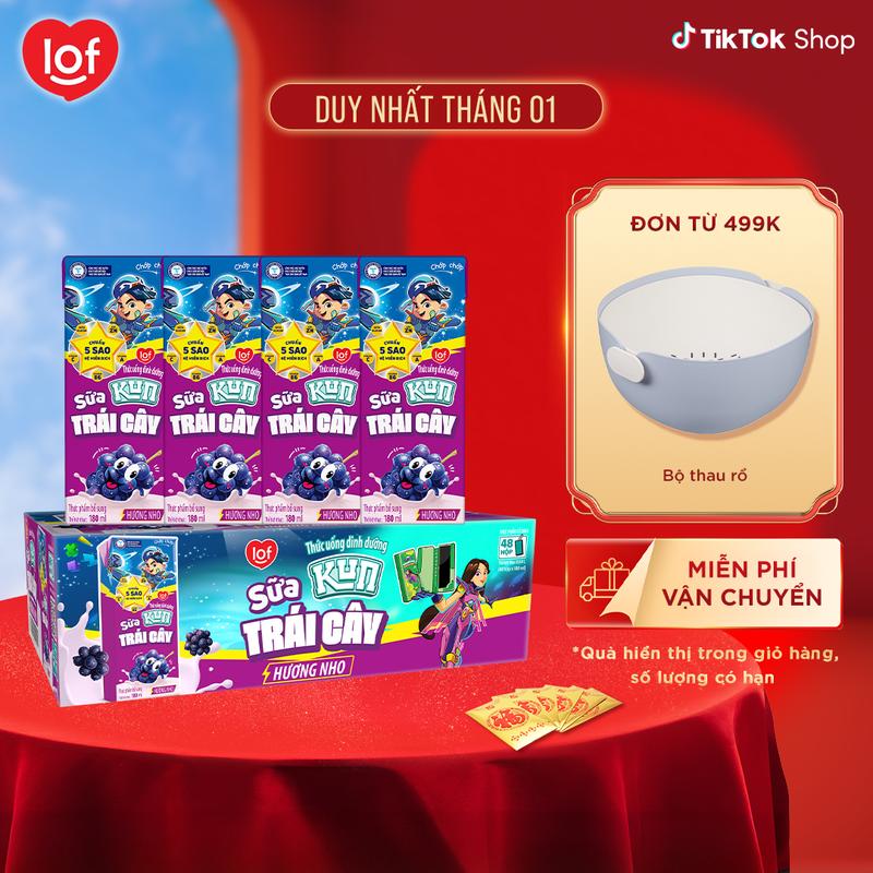 Sữa trái cây KUN vị nho thùng 48 hộp x 180ml