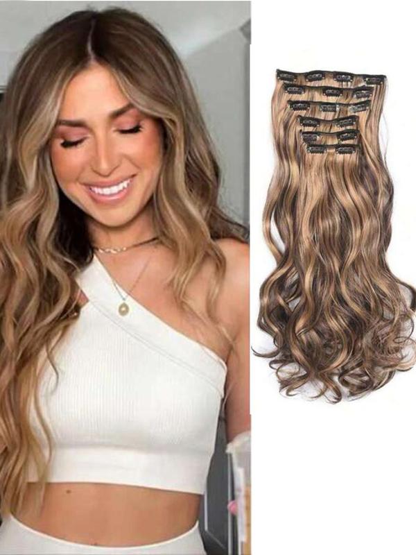 20 Inch Natural Long Curly Clip-in Hair Extensions, 6pcs Synthetic Wigs for Daily Use for Women, Trendy Matching Natural Wavy Wig Piece for Parties, Prom, Holiday Hair Accessories 4