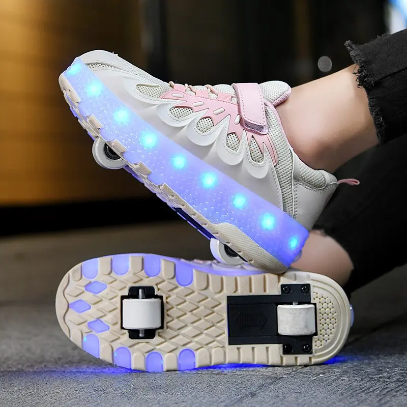[100% High Quality]New Children's Shoes With Light-emitting Shoes Double-wheeled Heelys Unisex Roller Skates Size Boy Girl Kids Adult Outdoor Sports Detachab