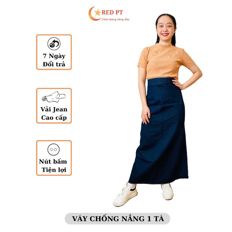 Váy chống nắng jean nút bấm trơn 1 tà truyền thống chất lượng cao RED PT