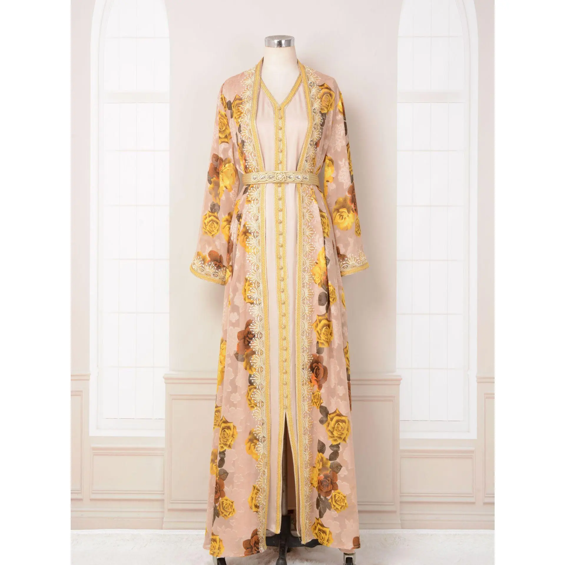 Abaya Hồi Giáo, MT042, Phong Cách Trung Đông, Áo Cardigan In Hình, Váy Hai Mảnh, Thích Hợp Cho Dubai, Thời Trang