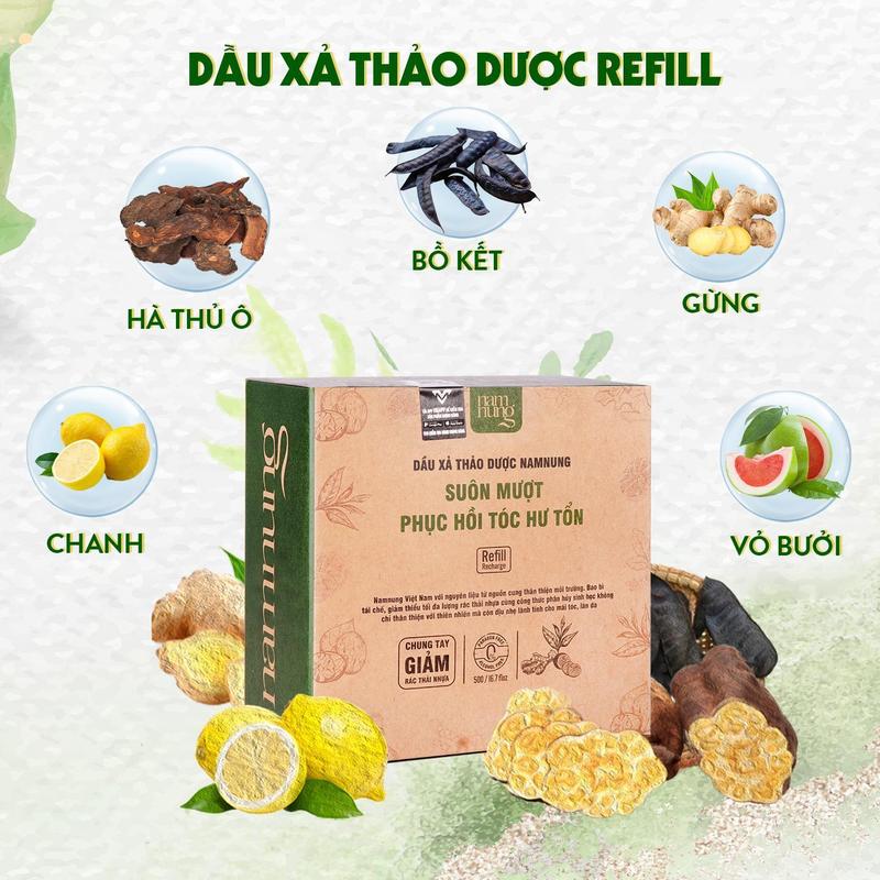 [Rẻ vô địch][MUA 1 TẶNG 1] Dầu xả thảo dược NamNung, Dầu xả hỗ trợ tóc suôn mượt dạng túi 500ml chiết xuất thiên nhiên Bồ kết hà thủ ô kèm chai dán tường TẶNG 1 túi xả cùng loại Chăm sóc tóc Dưỡng tóc nữ 2