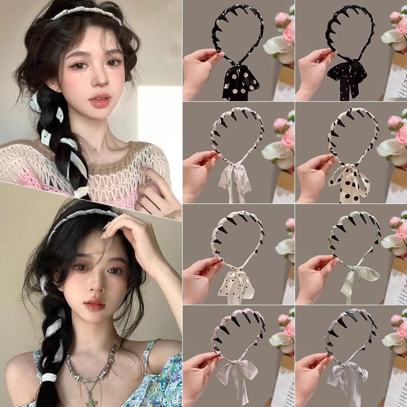 Băng Đô Tóc Bện Thiết Kế Chấm Bi Dành Cho Nữ Phong Cách Hàn Quốc Băng Đô Tua Rua Băng Đô Gội Đầu Có Răng Chống Trượt Kẹp Tóc, Phụ Kiện Cài Tóc 8