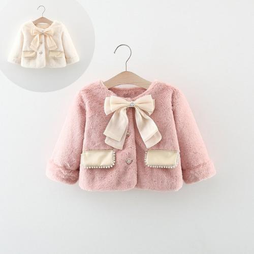 AK1445- Áo Khoác Chất Liệu Lông Thỏ Nơ Túi Cho Bé Gái Cân Nặng Từ 8-17kg