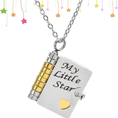 "My Little Star" Book Necklace For Daughter - Customizable Stainless Steel Pendant With Engraved Pages