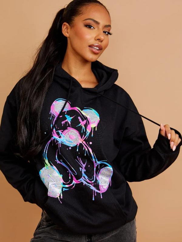 Black colour drip teddy hoodie 1