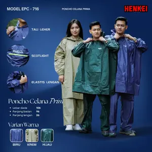Jas Hujan Ponco Elmondo Prima - Mantel Ujan Dewasa Pria dan Wanita Tebal 100% PVC Kualitas Bagus Tidak Mudah Sobek Awet dengan Tali Leher dan Scotlight