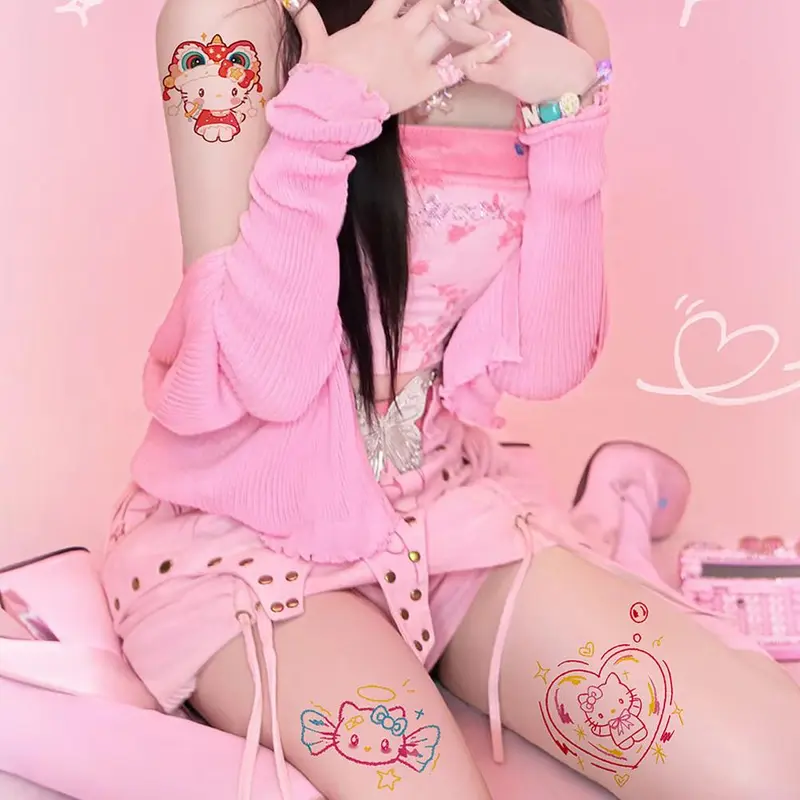 Miếng Dán Hình Xăm Tạm Thời, Họa Tiết Shin-chan Hello Kιtty Hoạt Hình, Không Thấm Nước, Lâu Trôi, Thích Hợp Cho Mặt, Cánh Tay, Lưng Và Chân, Miếng Dán Cho Nghệ Thuật Cơ Thể, Miếng Dán Hình Xăm Giả 4