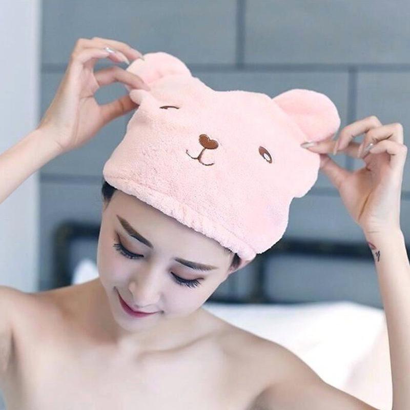 Mũ Trùm Đầu Ủ Tóc Thấm Hút Làm Khô Tóc Nhanh Sau Khi Tắm Hình Gấu Xinh Xắn Chất Liệu Vải Nhung Dày Dặn, Mềm, Mịn Khăn Tắm Nhà Tắm khăn mochi 7