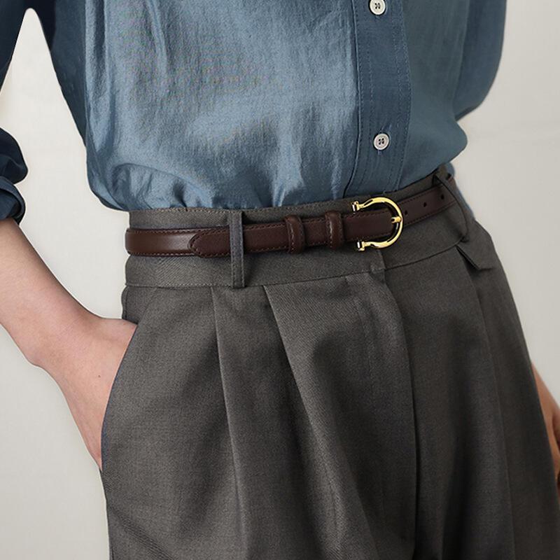 Product Introduction of Basic light mature temperament delicate belt French gold buckle leather niche light luxury belt women's trouser belt 0