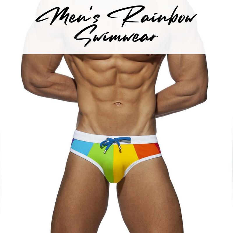 Men's Swimwear : Rainbow Brief Swim Trunks with Removable Modesty ...