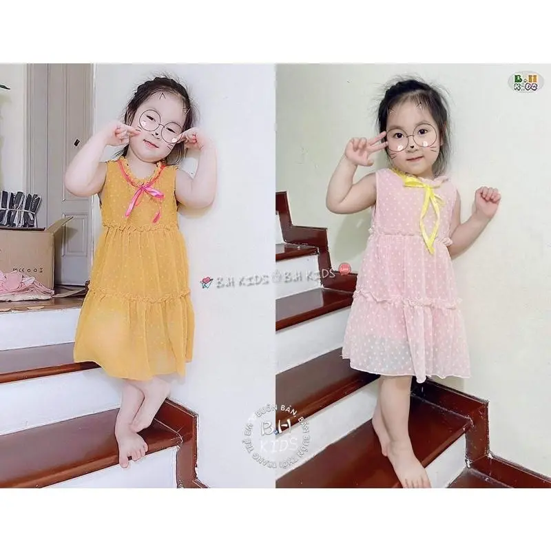 Váy/đầm xoè sát nách Minky Mom chất voan hạt mềm mịn cho bé gái 2