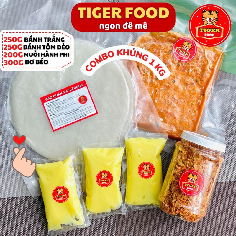 COMBO KHỦNG 1KG Bánh Tráng Phơi Sương + Muối Tôm Hành Phi + Túi bơ béo SIÊU NGON ĂN LÀ MÊ - TIGER FOOD - Đồ Ăn Vặt Snack