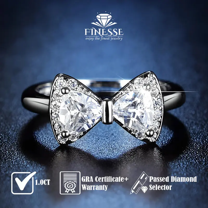 Finesse Jewelry - Cincin Silver 925 1.0CT - Jade - Perhiasan Lapis Emas 18K -Certified Moissanite 0