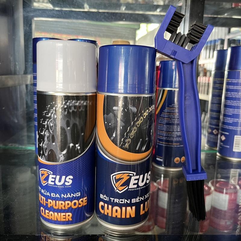Combo Chăm Sóc Xe Zeus Gồm Rửa Sên Zeus 400ml, Dưỡng Sên Zeus 400ml Kèm Bàn Chải 3D
