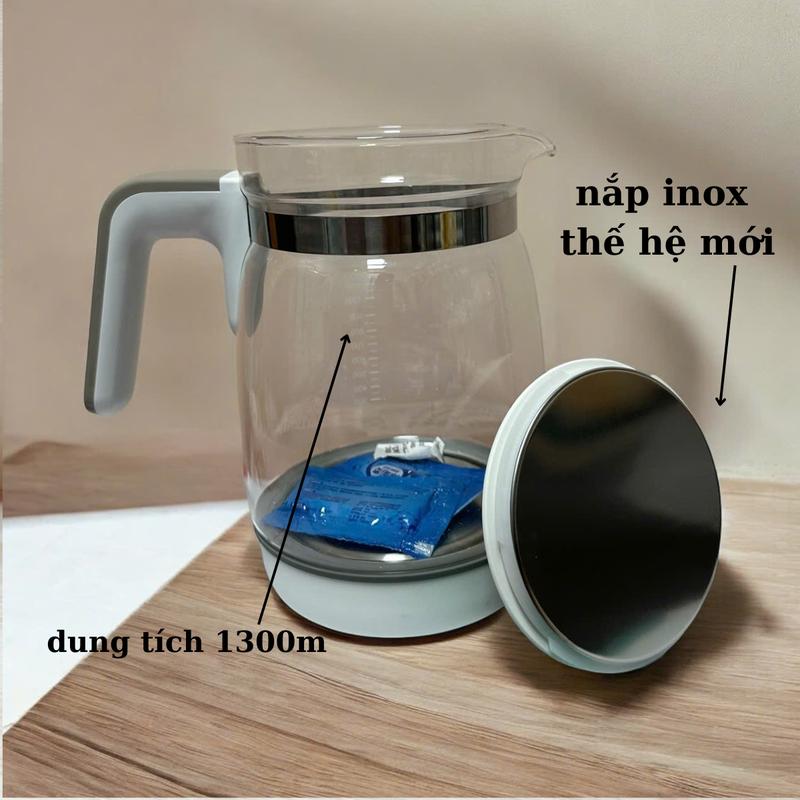 Bình thủy tinh thay thế máy đun hâm nước pha sữa Misuta 1300ml (bản nắp inox không có điều khiển từ xa) Bình Đun Nước Đun Siêu Tốc