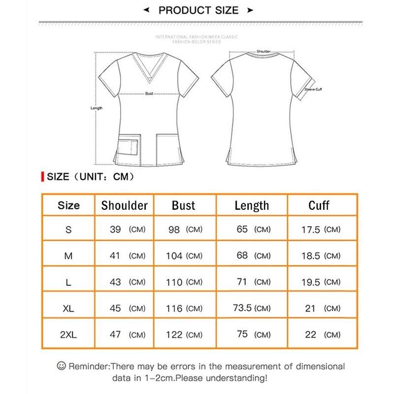 Product Introduction of Newest Fashion Unisex Nurse Doctor Uniform Workwear Scrub Top Cotton V-Neck Short Sleeves Pocket Printed T-Shirt (Size:S-XXL) 0