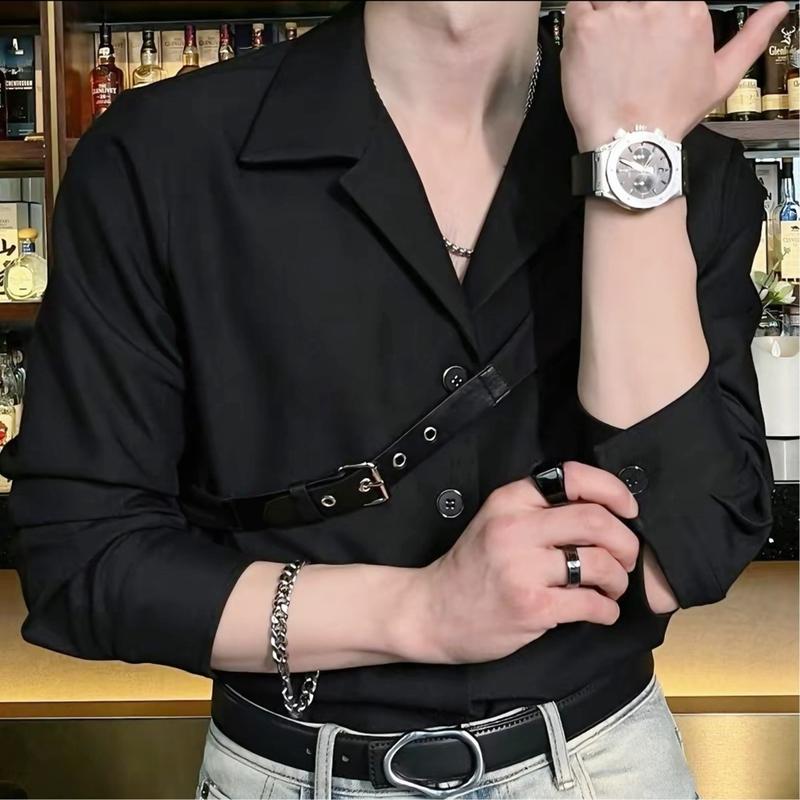Áo sơ mi khóa da , tay dài , cổ vest , phong cách hàn quốc Nam Menswear