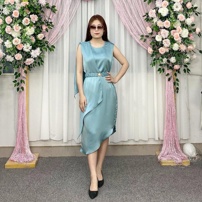 Đầm suông Nữ 300082 kiểu vạt chéo Miss Hiền  kèm dây xích beo, sát nách sang trọng tự tin khoe dáng!  Women vaytet 2