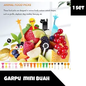 KEDAI TUKANG - Garpu Plastik Buah Tusuk Tusukan Mini Garpu Makan Kue Desert Salad Bento Bekal Karakter Hewan Binatang Lucu Makanan Anak Dekorasi Pesta Kartun Plastik