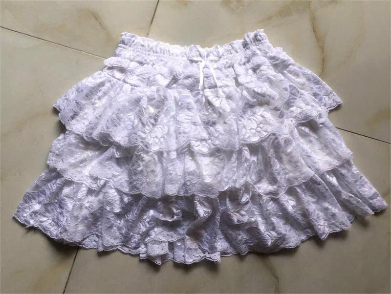 Chân Váy Ren Dáng Xòe Lưng Cao Xếp Tầng Thời Trang Mới Cho Nữ kèm ảnh thật Women Kem 2
