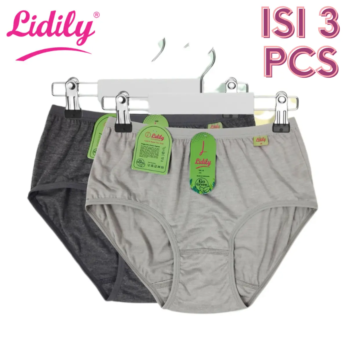 Lidily - [ISI 3PCS] Celana Dalam Jumbo Katun Organik Anti Bacterial L591 | Panty Underwear Wanita Big Size Katun 100% Edition GO GREEN CD MAXI HIGH WAIST PAKET HEMAT BUNDLING