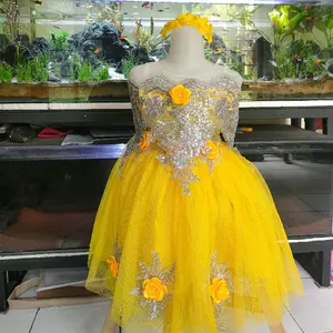 Dress RENDA atas mewah sabrina mawar elegan bahan premium gaun tutu anak produsen tangan pertama open pre order gratis aksesoris rambut warna yellow