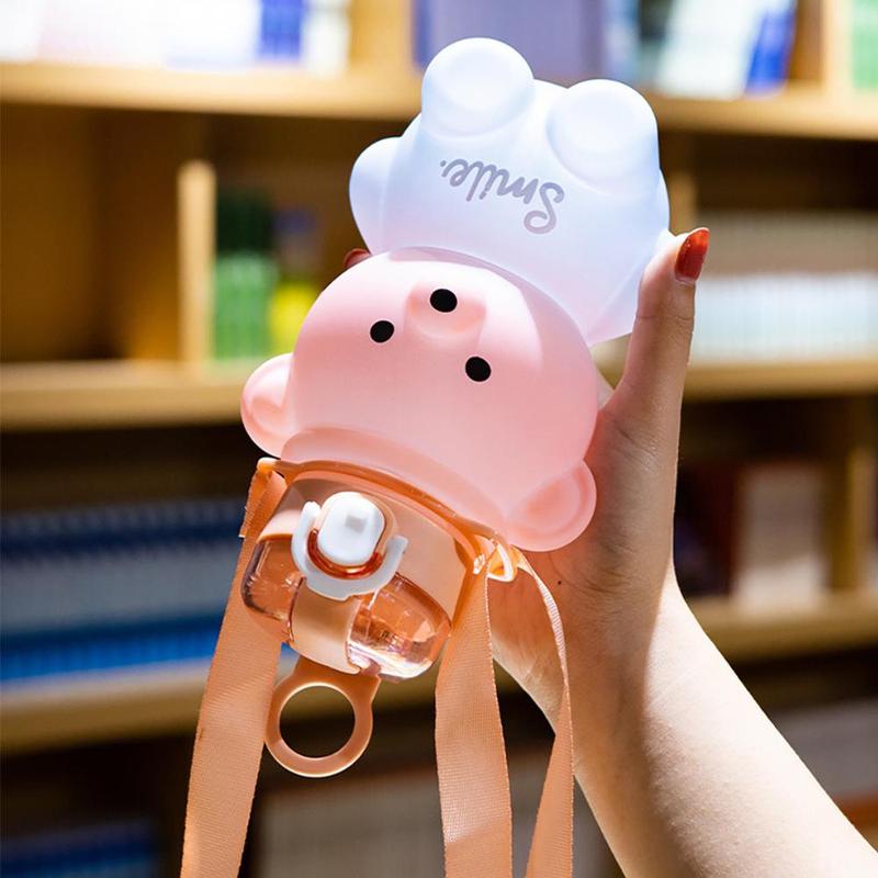 Cartoon Bear Design Water Bottle, Cute Drinking Cup with Lanyard, Drinking Supplies for Home Office School, Drinkware, Outdoor Accessories 8
