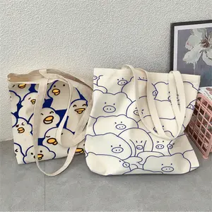 Coquette Tas Kanvas Legato Largo Japan dengan Pola Babi Gemuk Ukuran 30cm x 40cm & 25cm x 30cm Casual untuk Everyday Artis Sekolah dan Street Style