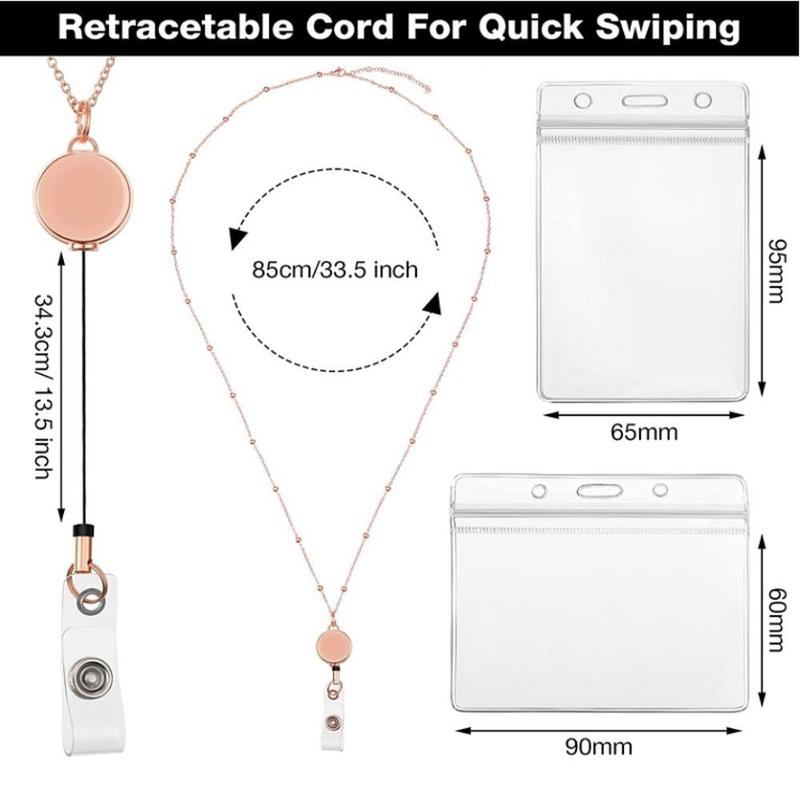 Product Introduction of Creative Long Retractable Badge Reel Lanyard With ID Card Holders Name Card Badge Holder With Necklace Office Supplies 17