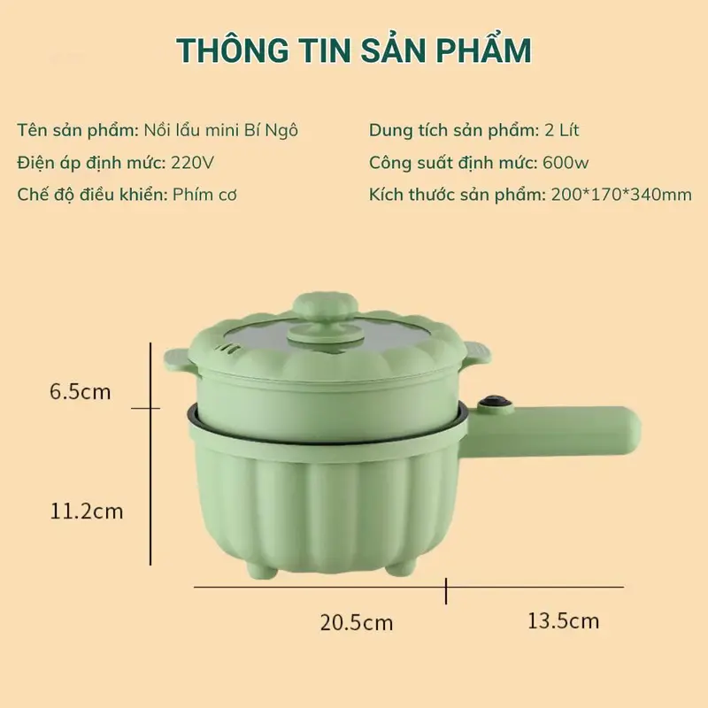 Ca Nấu Mì 20cm Tay Cầm Hình Bí Ngô YUESLILA noi  ham 2