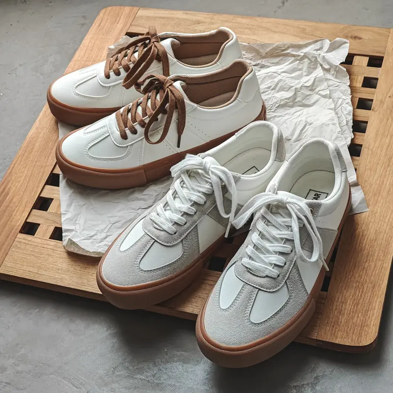 Spring New PU Leather Retro Couple German Training Shoes Breathable Canvas Shoes Men's Trendy Casual Shoes Men's Board Shoes