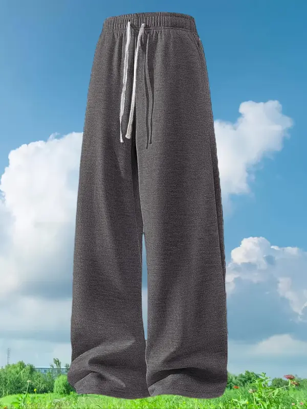 Men's Solid Drawstring Waist Sweatpants, Casual Comfy Breathable Jogger Pants for Daily Wear, Men's Trousers for All Seasons, Beige 2