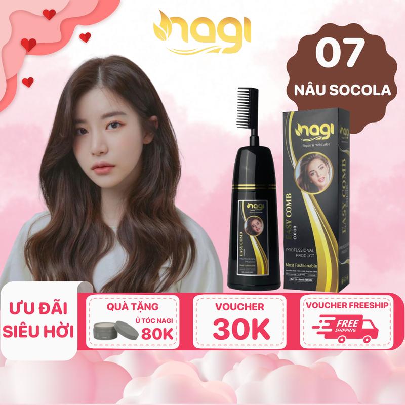 Dầu gội nhuộm tóc thảo dược Nagi màu Nâu Socola chai 400ml Đổi Màu Tóc Nữ