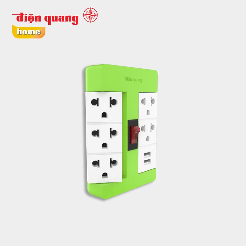 Ổ cắm Xoay 90° Điện Quang ĐQ ESK RT 53 2USB ( 5 lỗ 3 chấu, 2USB ) 0