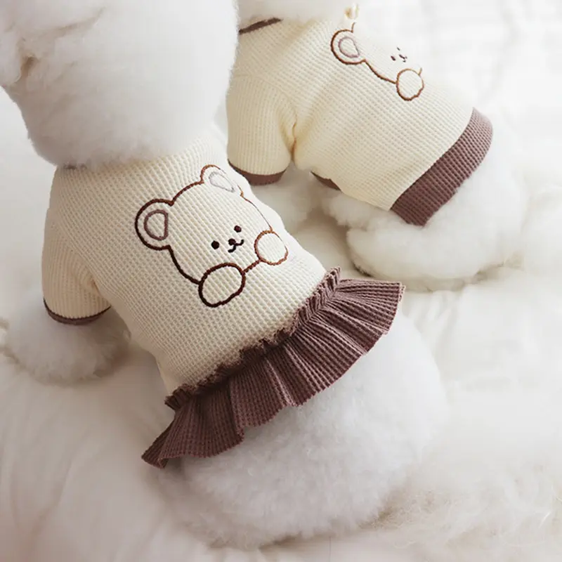 Quần áo thú cưng, Phong cách cặp đôi, Váy cho chó và mèo Gấu dễ thương, Thích hợp cho chó Shih Tzu, Áo phông cho chó, Váy cho chó 7