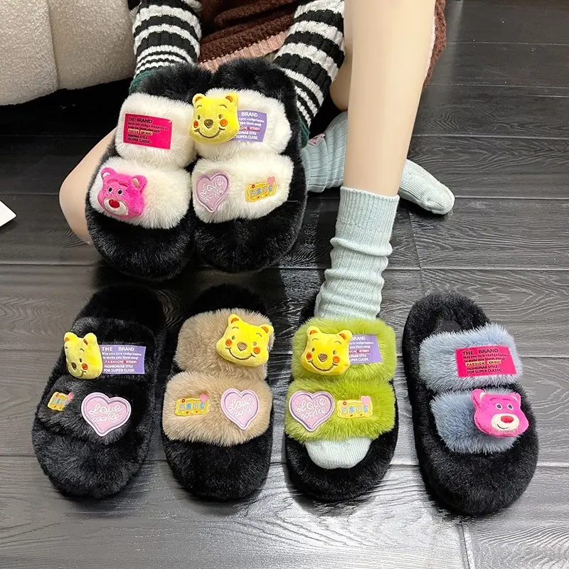 DÉP LÔNG 2QUAI NGANG MIX MÀU GẤU POOH SIU XINH CHO CÁC NÀNG 0