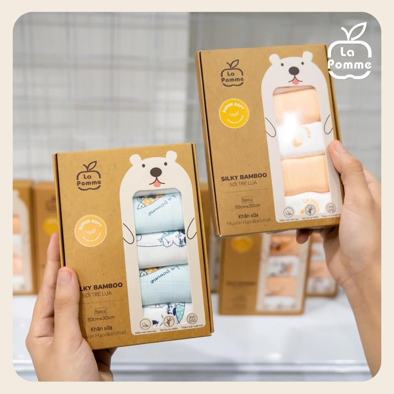 Khăn sữa hộp 5c chất liệu sợi tre lụa La Pomme cho em bé sơ sinh