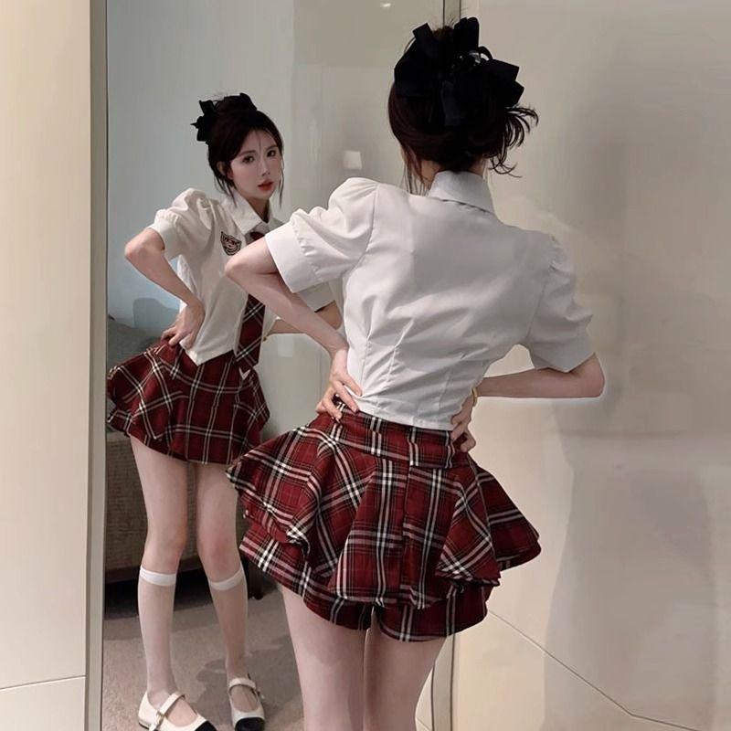 Product Introduction of Bộ Đồng Phục Đồng Phục JK, Phong Cách Preppy, Ngọt Ngào Và Nóng Bỏng, Hàng Mới Về Mùa Hè, Áo Sơ Mi ngắn Vừa Vặn Với Vòng Eo, Chân Váy Ngắn Phồng, Chân Váy Ngắn, Hình Ảnh Tôn Dáng 5