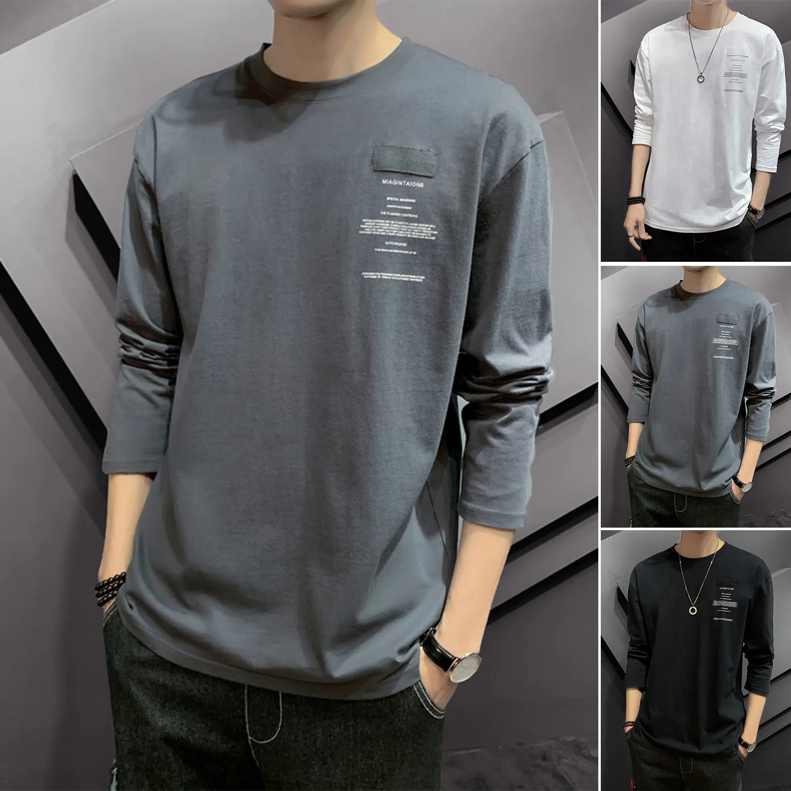 Men Autumn T-shirt Long Sleeves O Neck Loose Simple Style Pullover Warm Casual Solid Color Men Shirt for Daily Wear